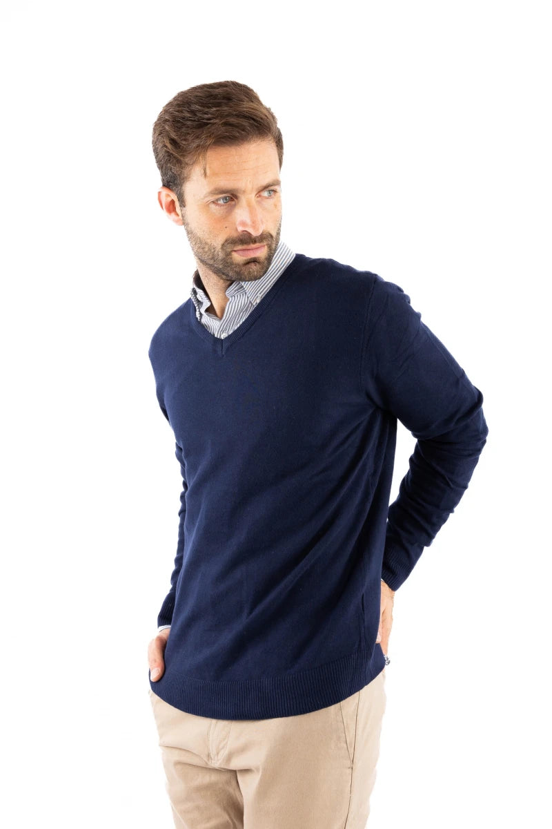 Sweater Brixham Escote V - Denim Blue