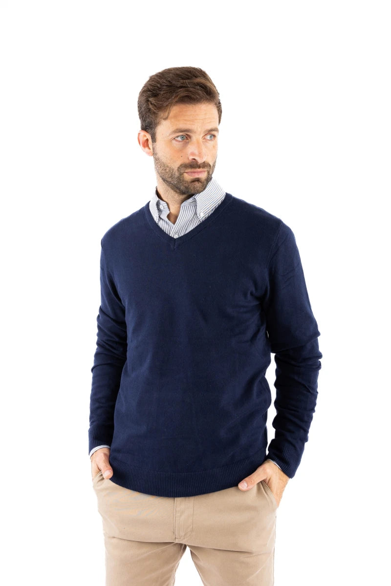 Sweater Brixham Escote V - Denim Blue